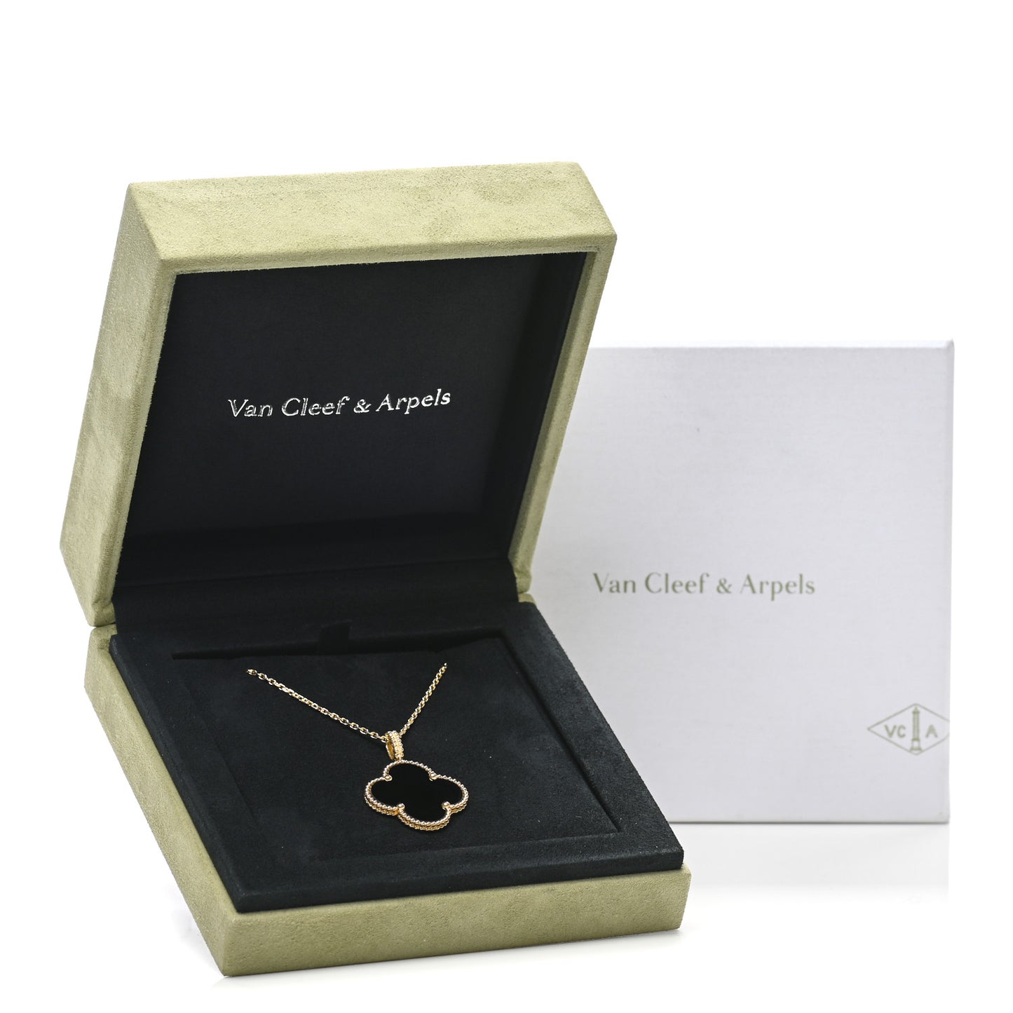 18K Yellow Gold Black Onyx Magic Alhambra Pendant Necklace