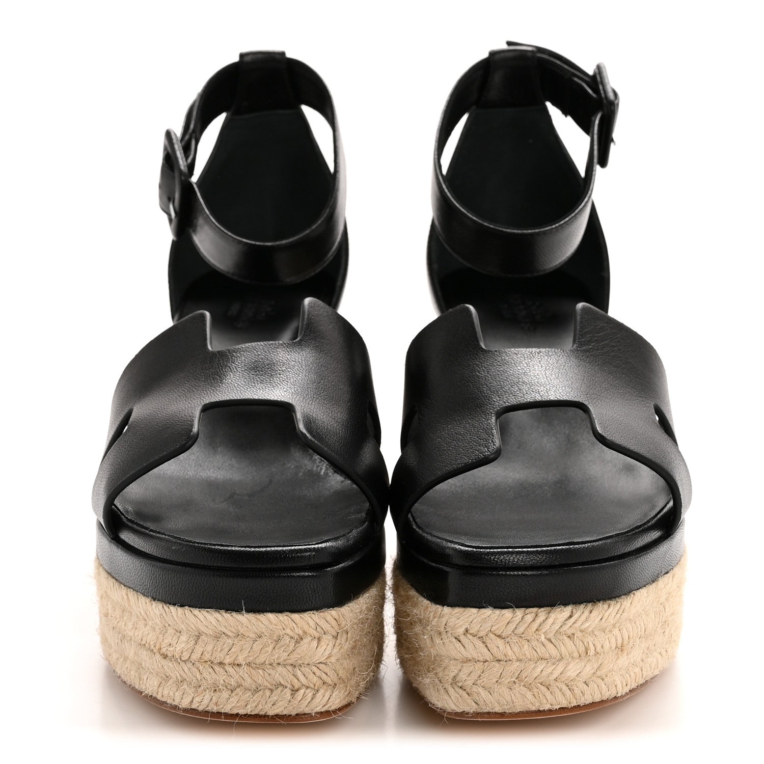 Hermes Goatskin Elda Espadrille Wedge Sandals 38 Black 3 of 9