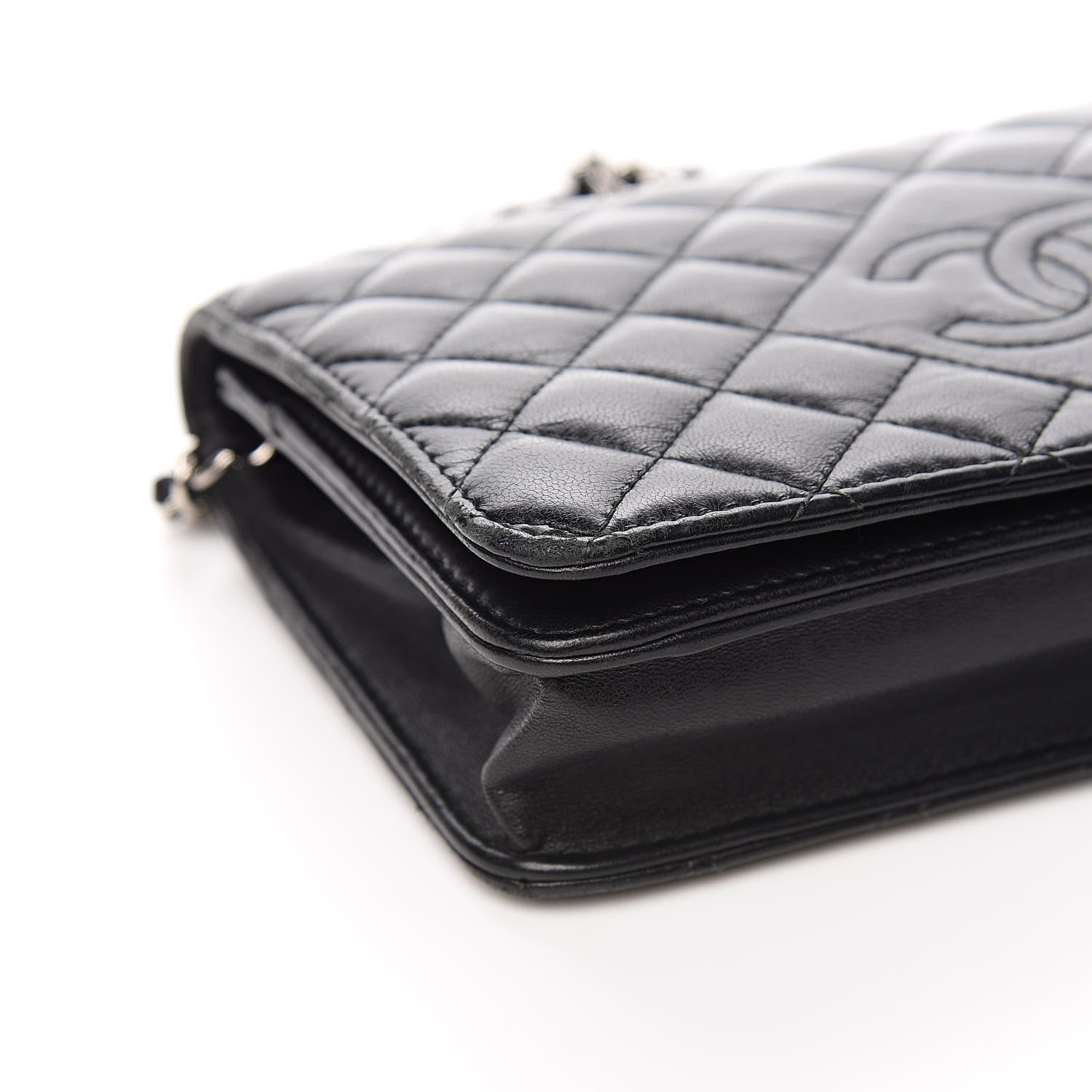 Chanel Lambskin Quilted Diamond CC Wallet On Chain WOC Black 11 of 13