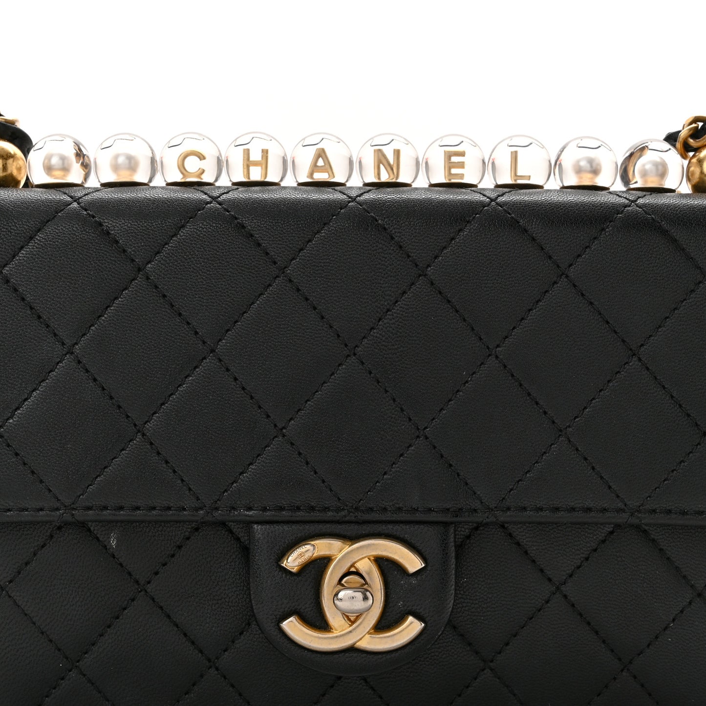 Goatskin Quilted Logo Small Chic Flap Black