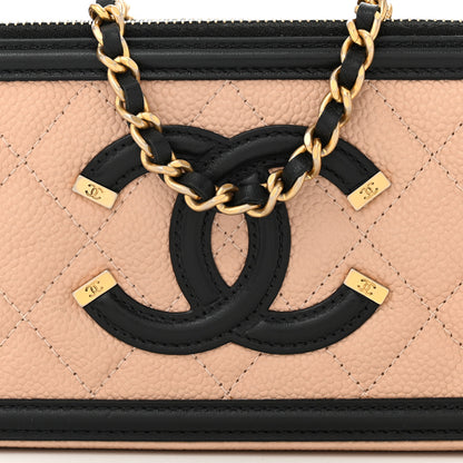 Chanel Caviar Quilted CC Filigree Clutch With Chain Beige Black 9 of 12