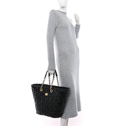Dolce & Gabbana Vernice Vitello Raffia Woven Coffa Tote Black 2 of 8