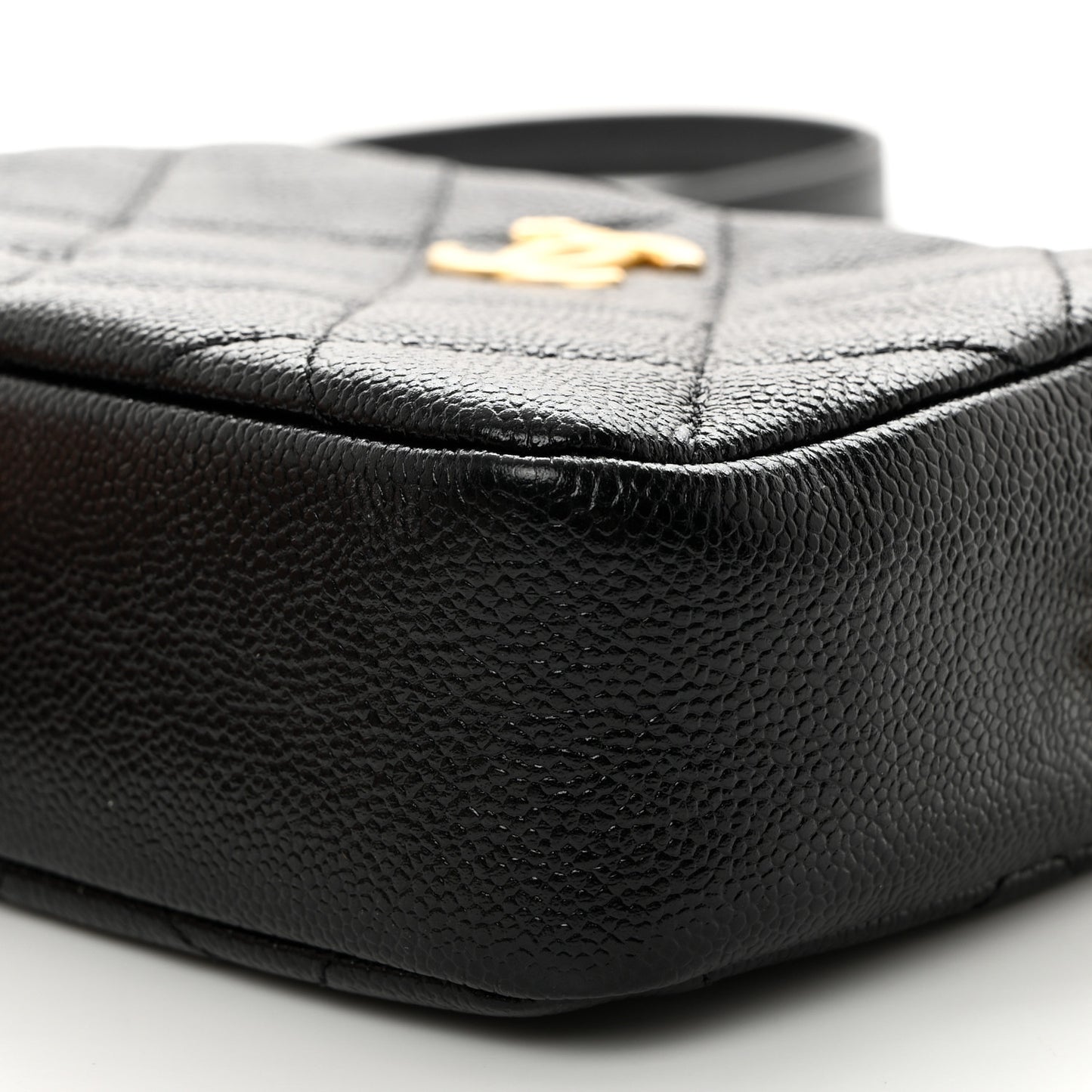 Shiny Caviar Quilted Chain Melody Camera Bag Black