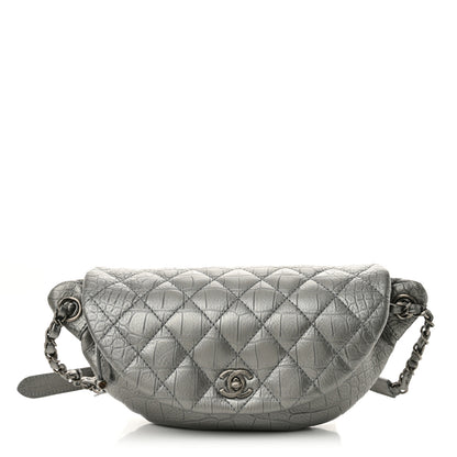 Chanel Metallic Calfskin Crocodile Embossed Quilted Easy Trip Waist Bag Fanny Pack Silver 1 of 10