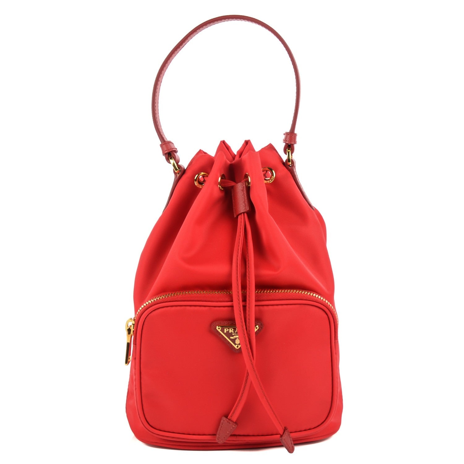 Prada Saffiano Tessuto Nylon Mini Bucket Crossbody Bag Rosso 1 of 11
