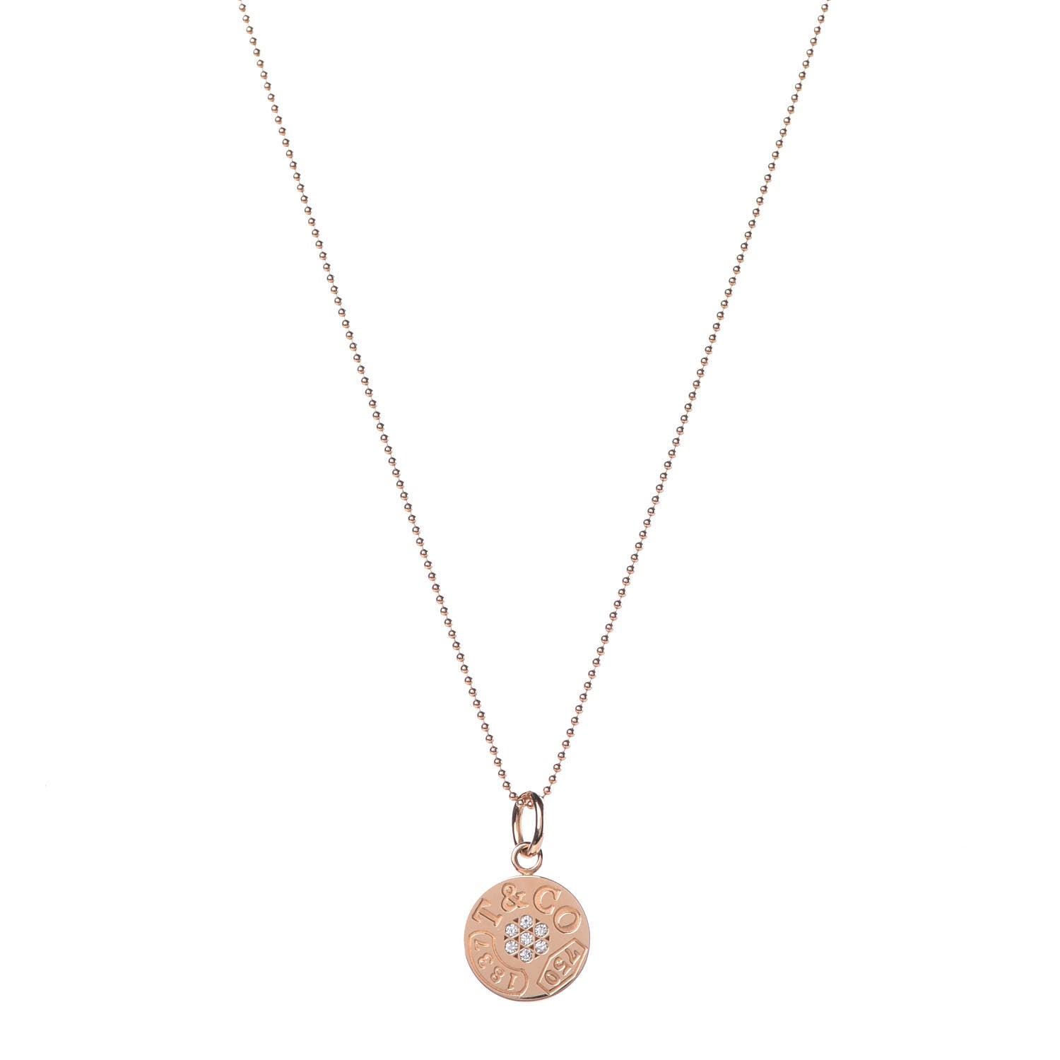 Tiffany 18K Rose Gold Diamond 1837 Circle Charm Pendant Necklace 1 of 7