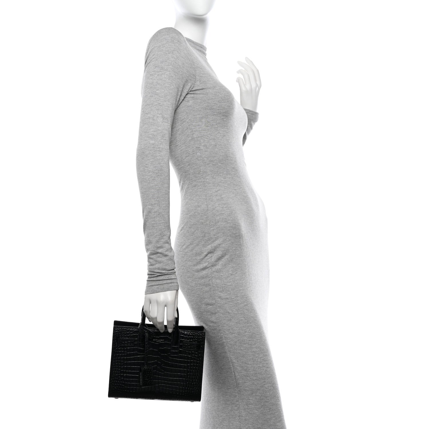 Saint Laurent Calfskin Crocodile Embossed Nano Sac De Jour Black 2 of 15