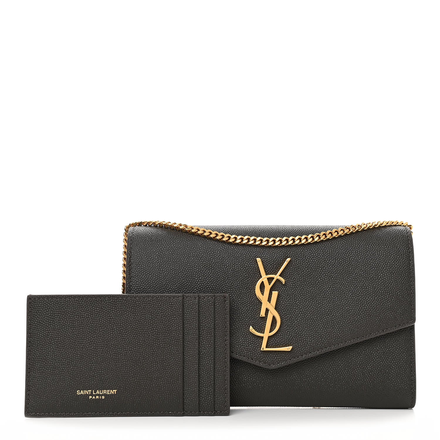 Saint Laurent Grain De Poudre Uptown Chain Wallet Pebble 1 of 12