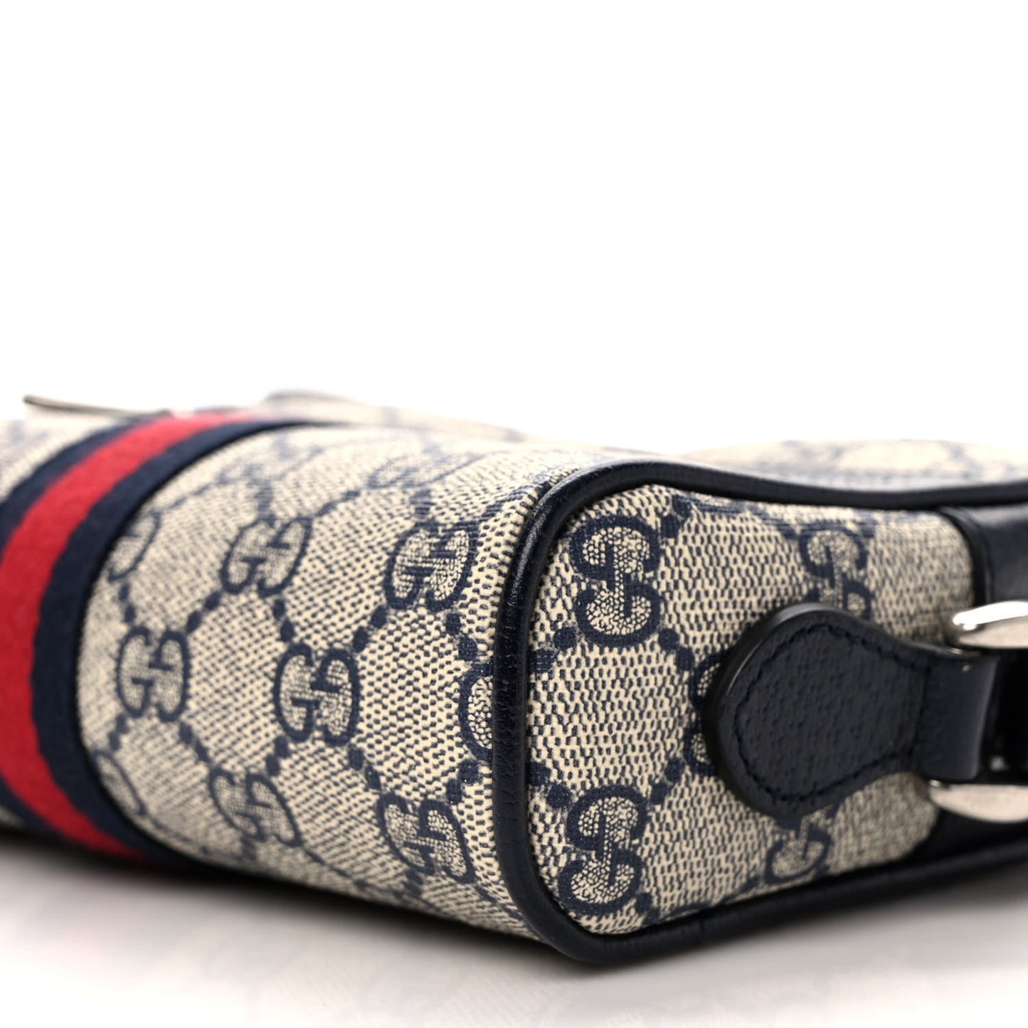 GG Supreme Monogram Textured Dollar Calfskin Web Mini Ophidia Shoulder Bag Beige Blue
