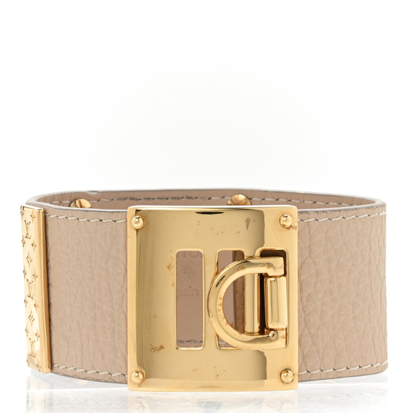 Calfskin So LV Cuff Bracelet 17 Beige