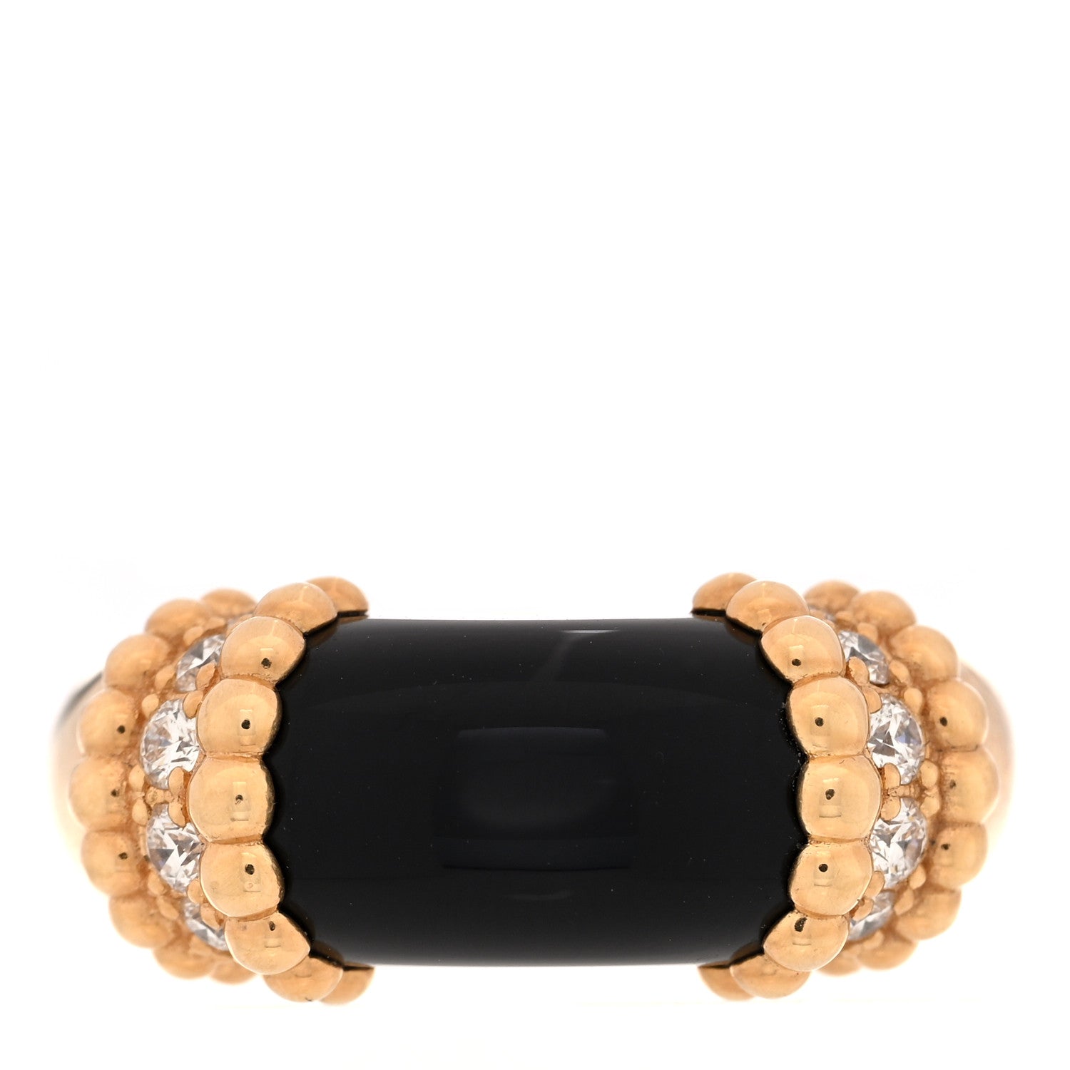 Van Cleef & Arpels 18K Yellow Gold Diamond Black Onyx Perlee Couleurs Ring 53 6.5 1 of 5