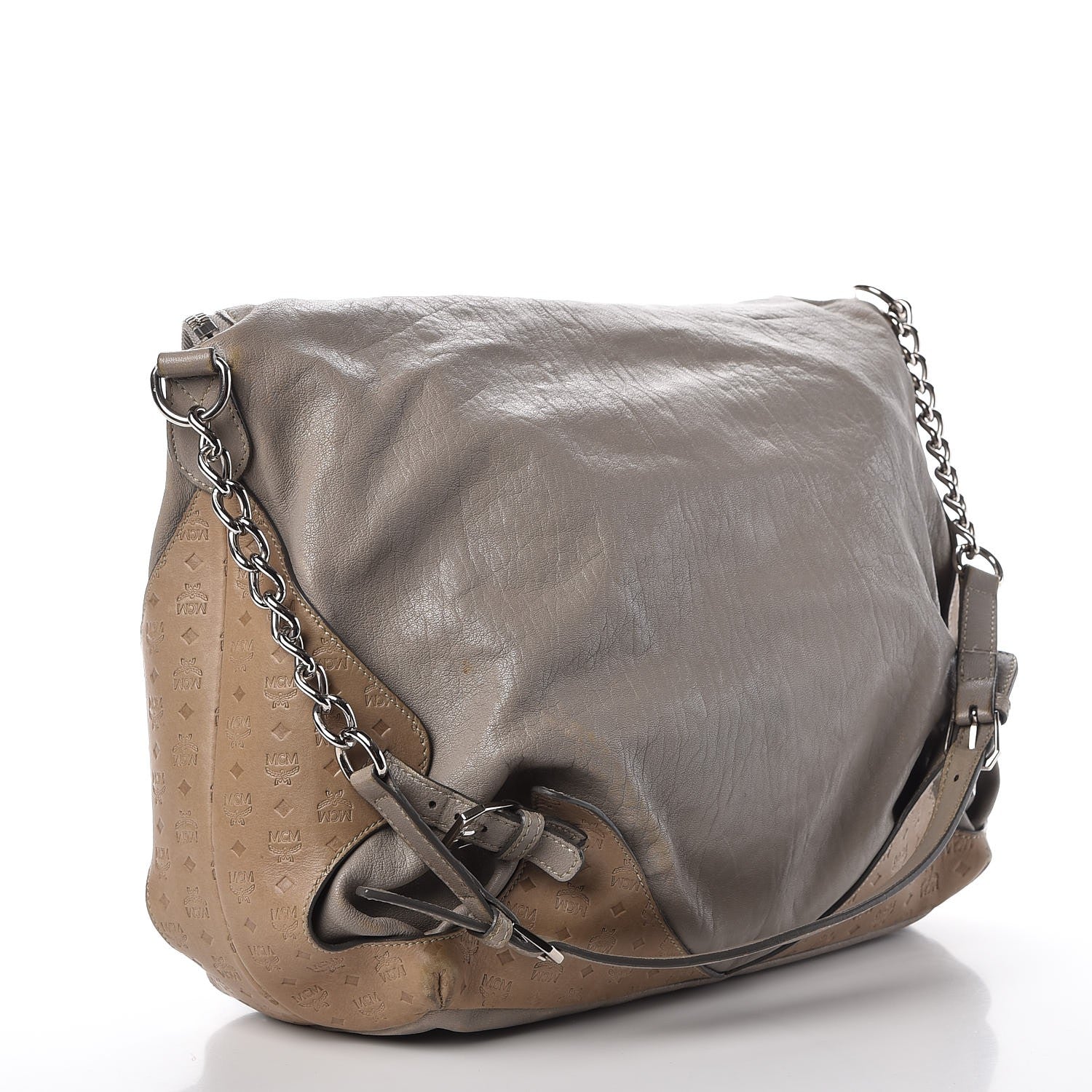 MCM Calfskin Monogram Shoulder Bag Taupe 3 of 23