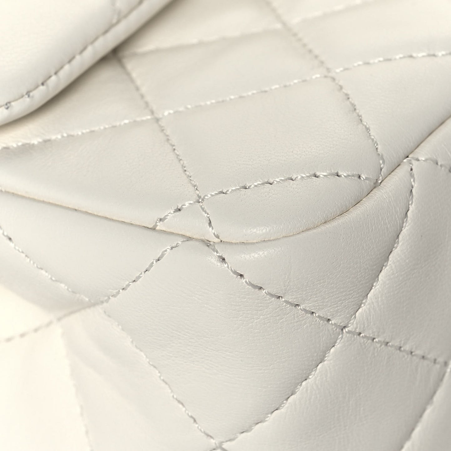 Lambskin Quilted Mini Rectangular Pearl Crush Flap White