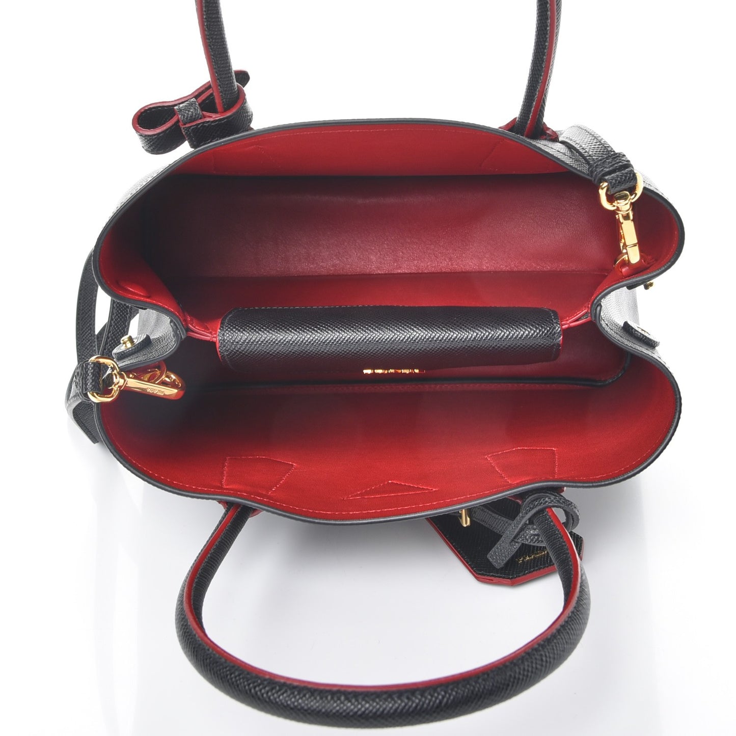 Saffiano Cuir Small Double Bag Black Fuoco