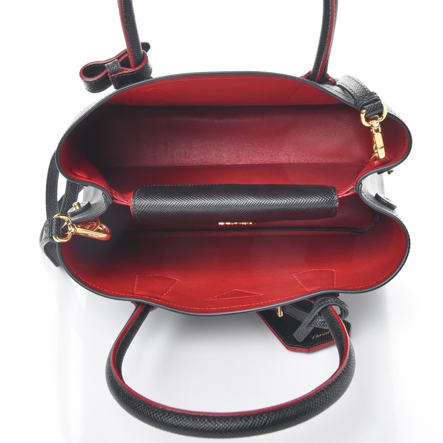 Prada Saffiano Cuir Small Double Bag Black Fuoco 6 of 8