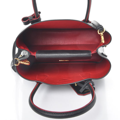Prada Saffiano Cuir Small Double Bag Black Fuoco 6 of 8