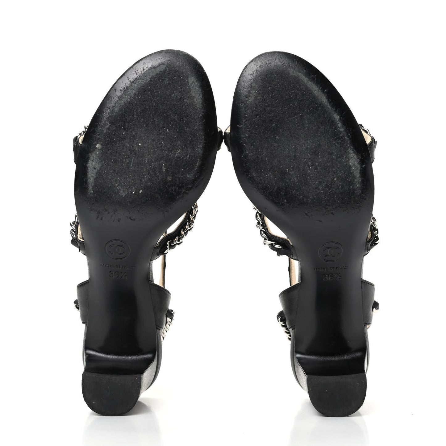 Lambskin CC Chain Sandals 35 Black