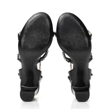 Chanel Lambskin CC Chain Sandals 35 Black 6 of 9