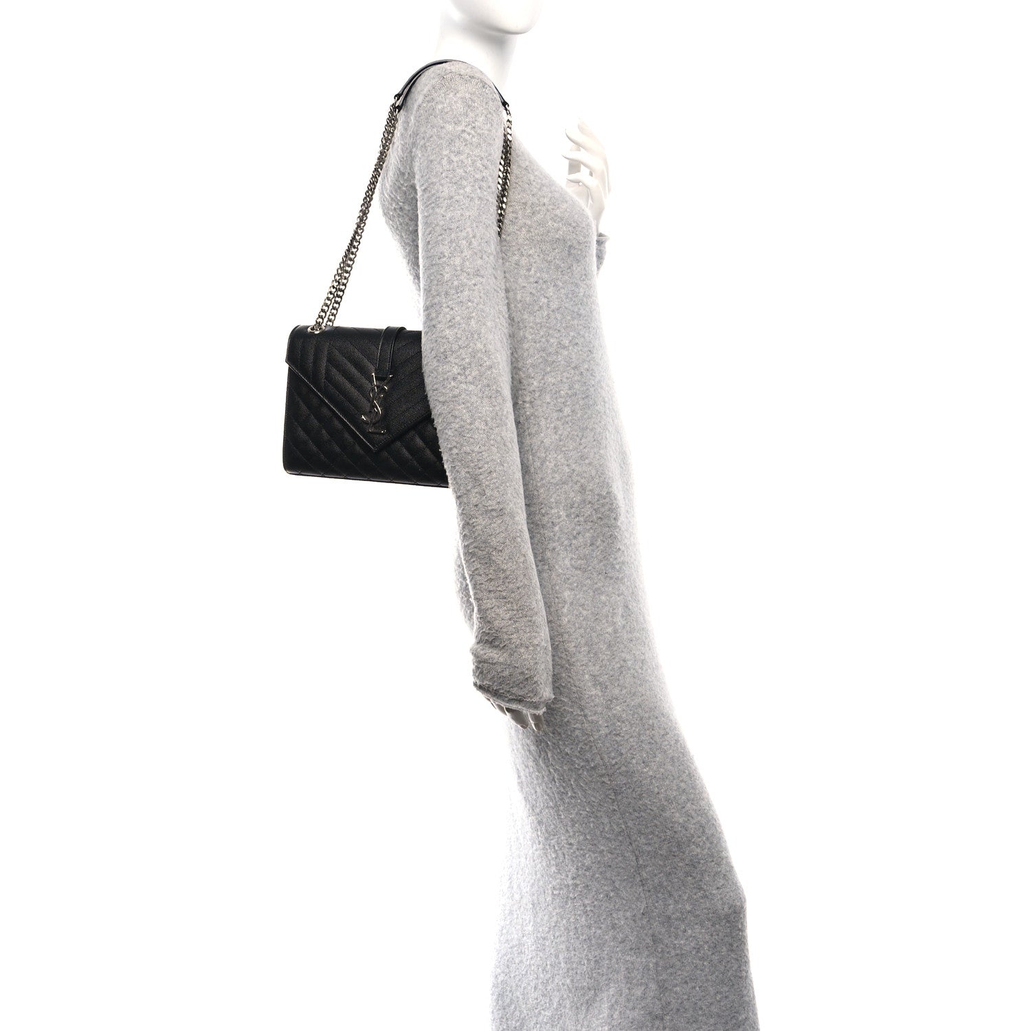 Saint Laurent Grain De Poudre Textured Mixed Matelasse Triquilt Medium Monogram Satchel Black 2 of 10