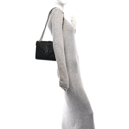 Saint Laurent Grain De Poudre Textured Mixed Matelasse Triquilt Medium Monogram Satchel Black 2 of 10
