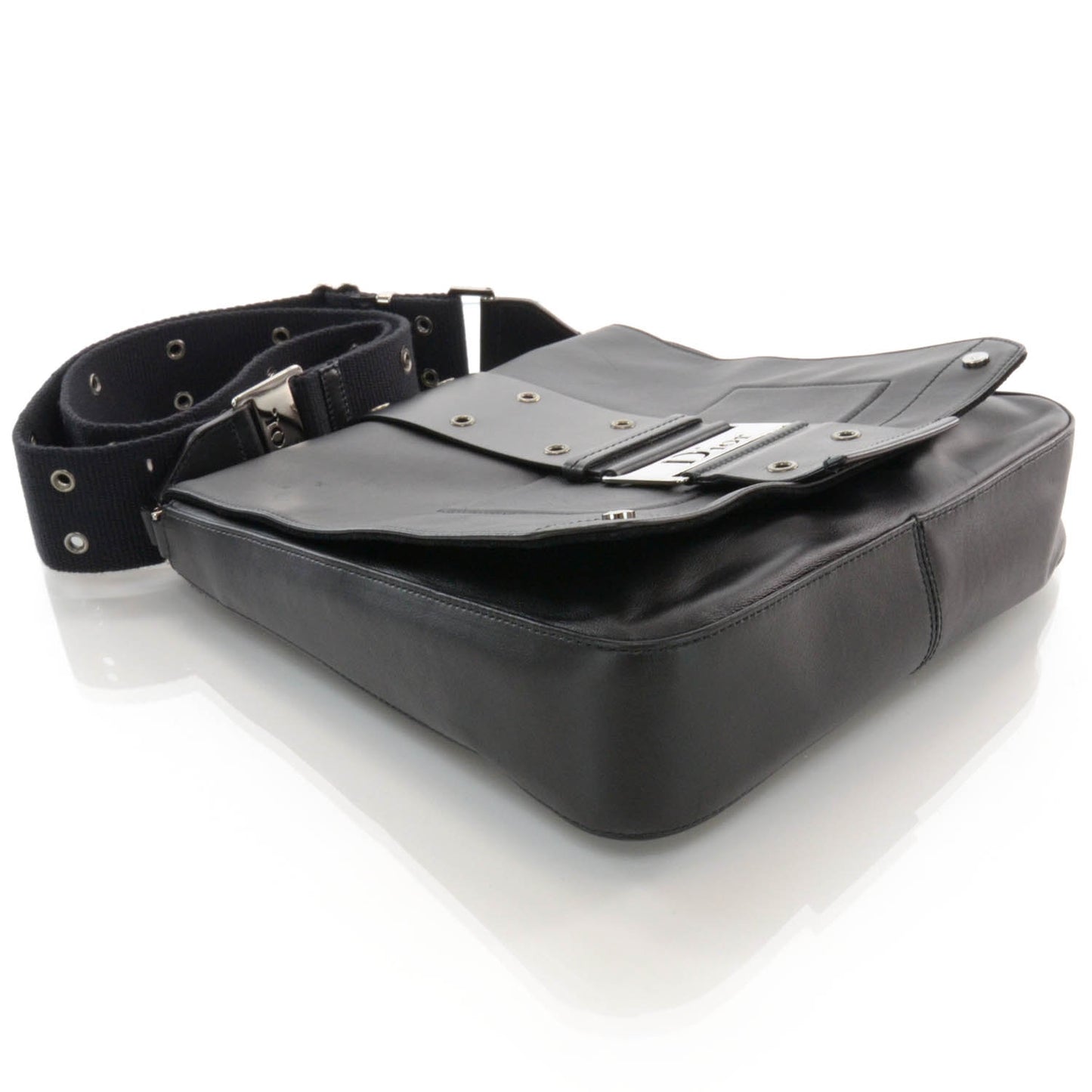 CHRISTIAN DIOR Leather Street Chic Messenger Bag Black