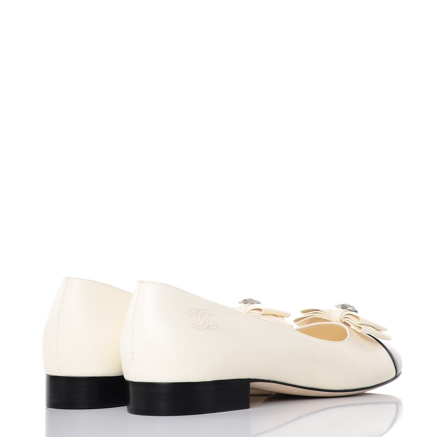 Chanel Lambskin Cap Toe Crystal Star Flats 38.5 White Black 4 of 11