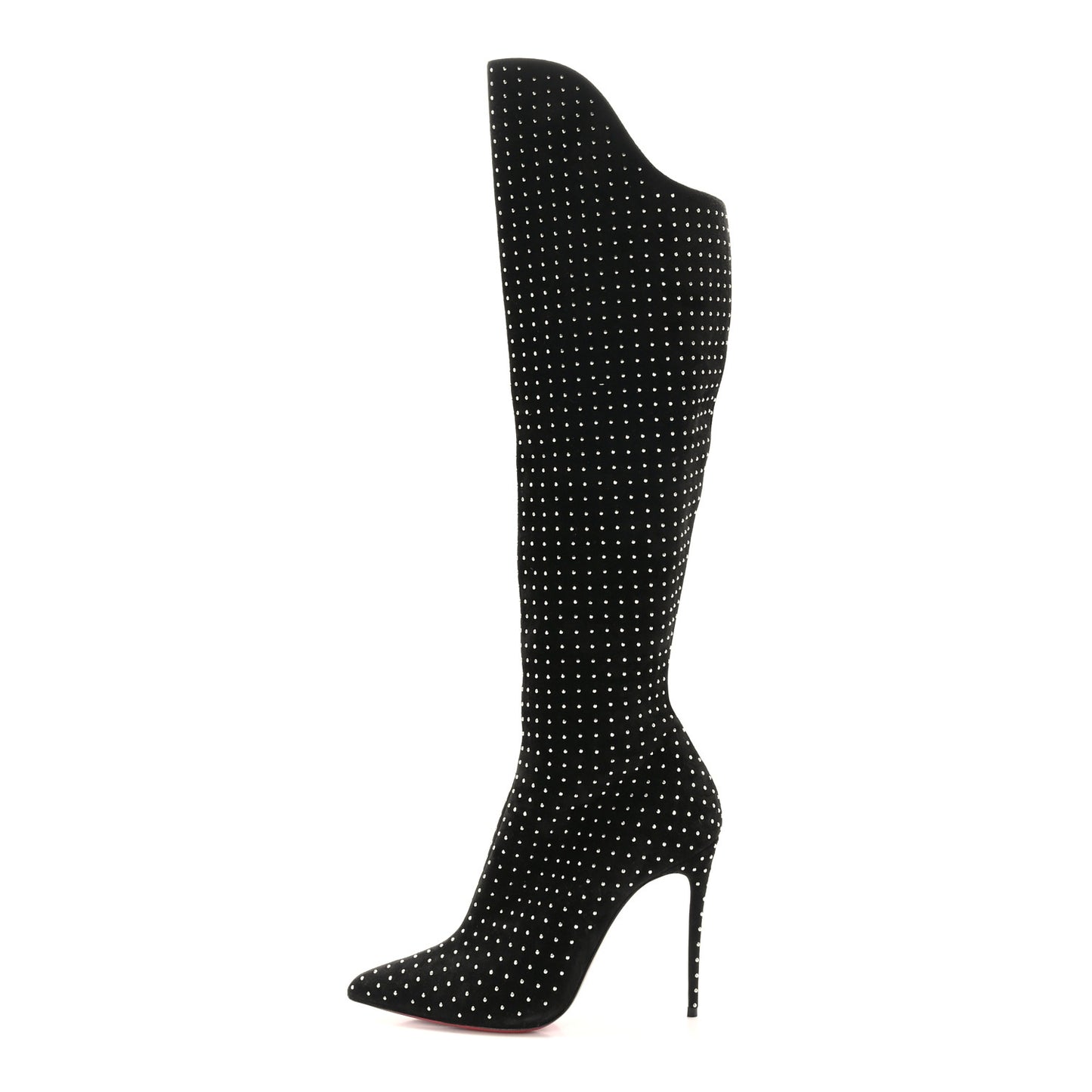 Suede Studded Alta Botta 100 Knee High Boots 35.5 Black Silver