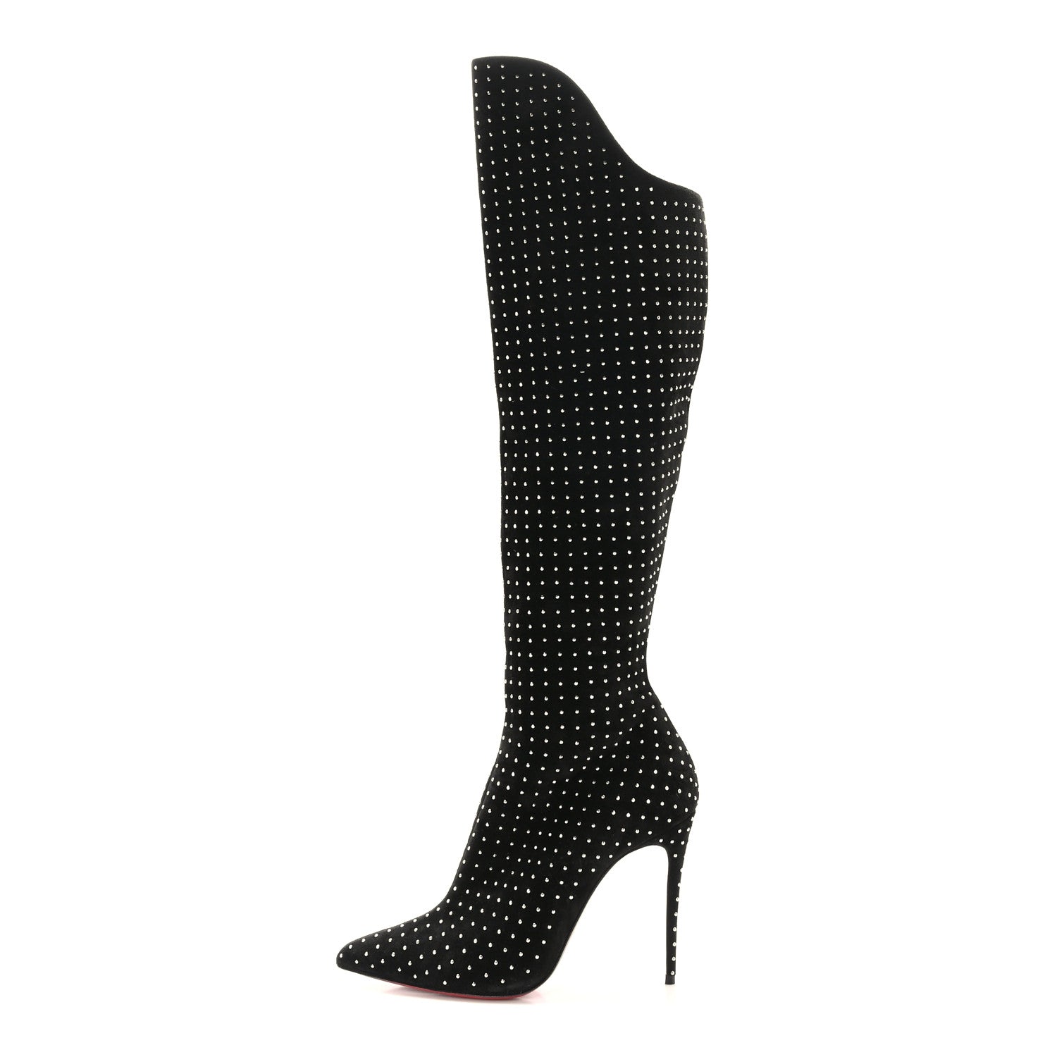 Christian Louboutin Suede Studded Alta Botta 100 Knee High Boots 35.5 Black Silver 1 of 8