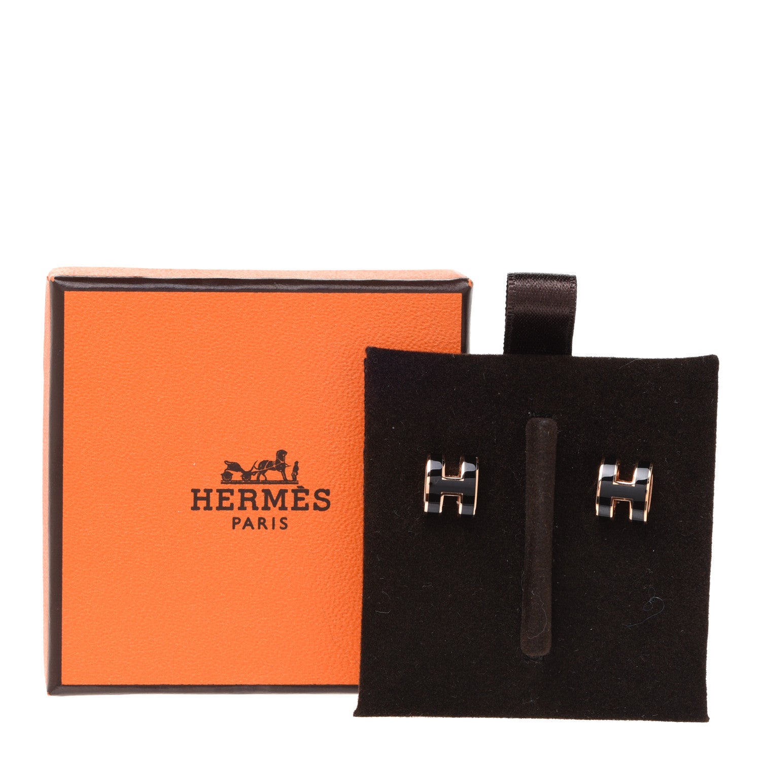 Hermes Rose Gold Lacquered Mini Pop H Earrings Black 6 of 6