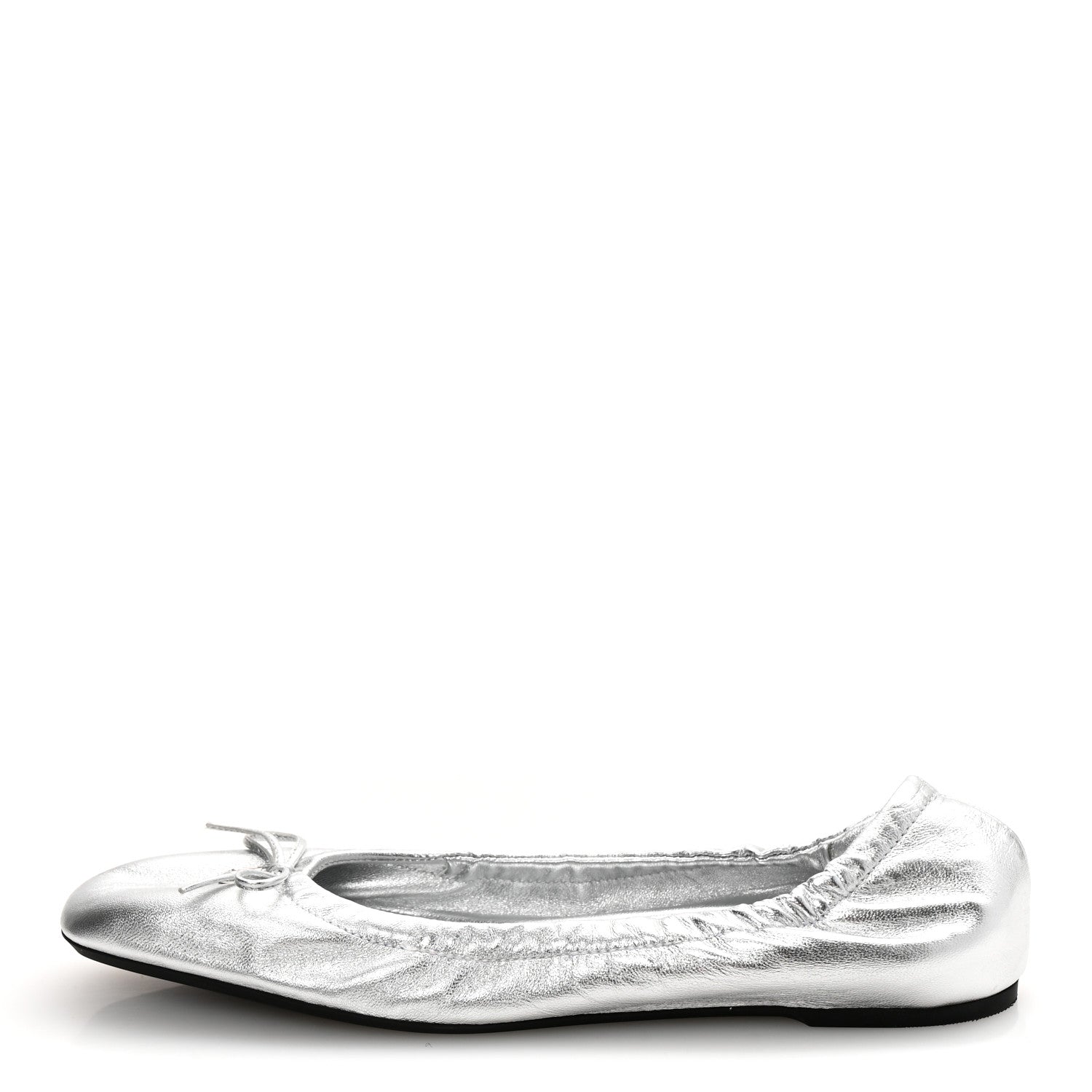 Valentino Garavani Metallic Calfskin Bow Ballerina Flats 38.5 Silver 1 of 10