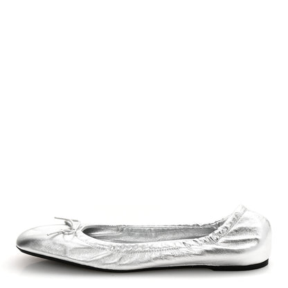 Valentino Garavani Metallic Calfskin Bow Ballerina Flats 38.5 Silver 1 of 10