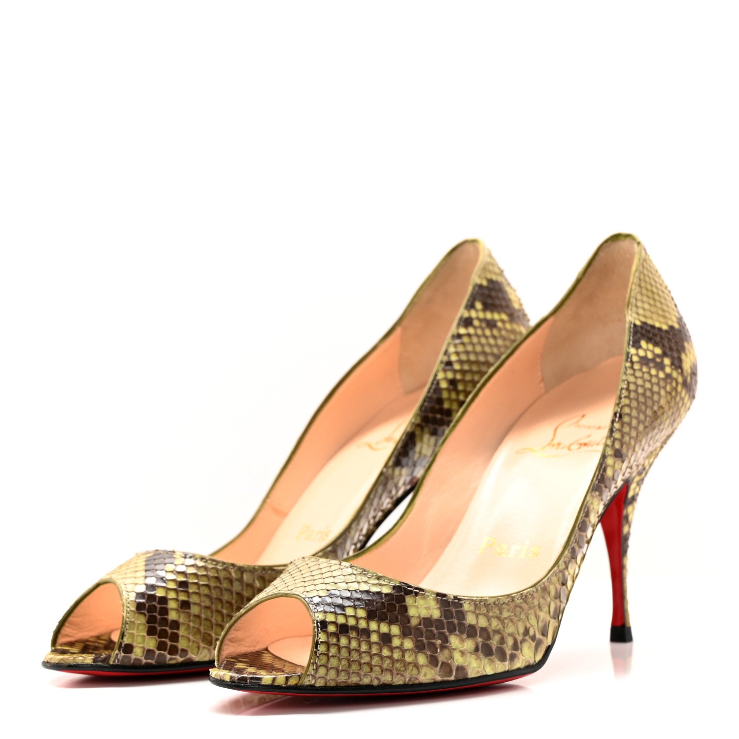 Christian Louboutin Snakeskin Yoyo 85 Peep Toe Pumps 36 Green 3 of 12