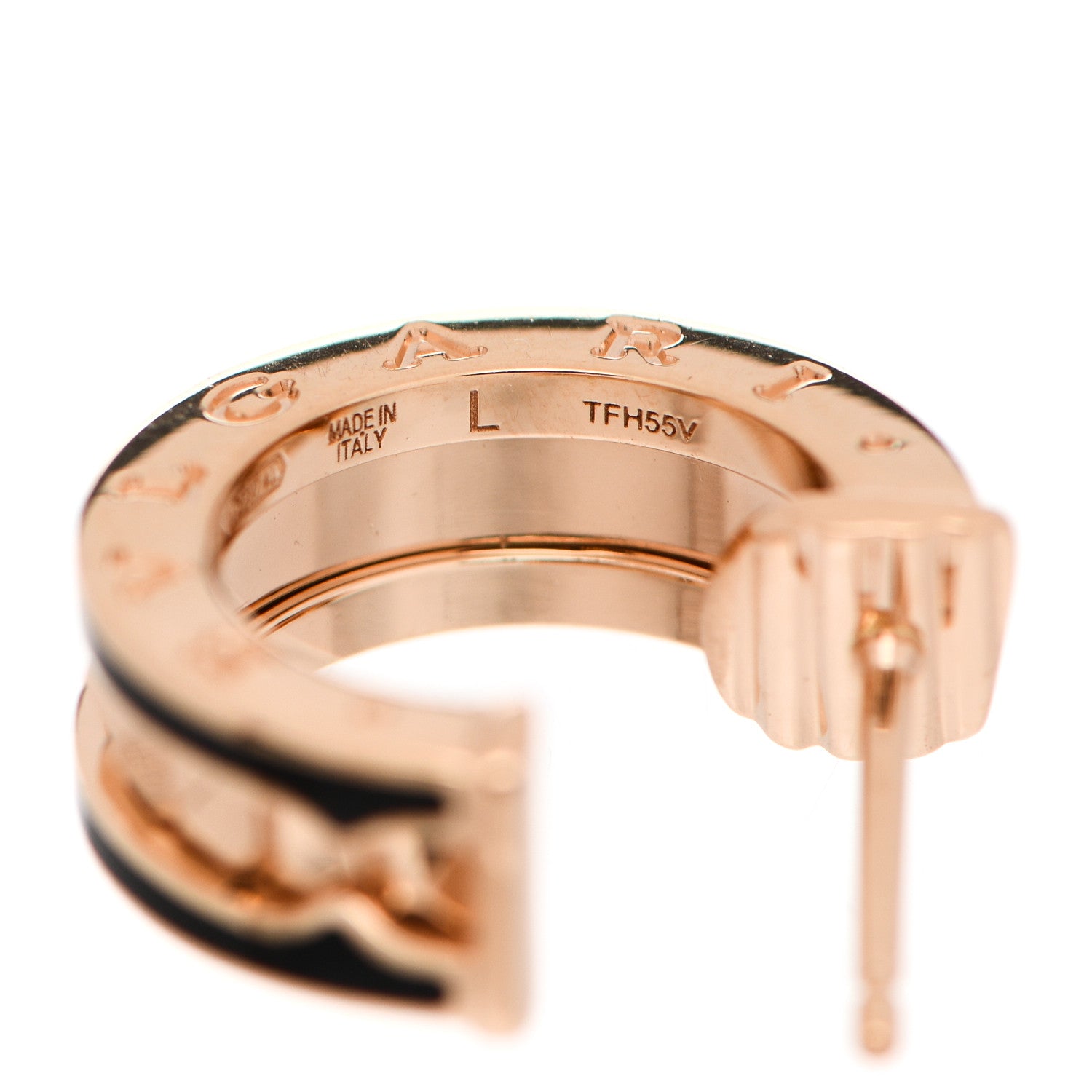 Bulgari 18K Rose Gold Black Ceramic B.Zero1 Rock Hoop Earrings 5 of 6