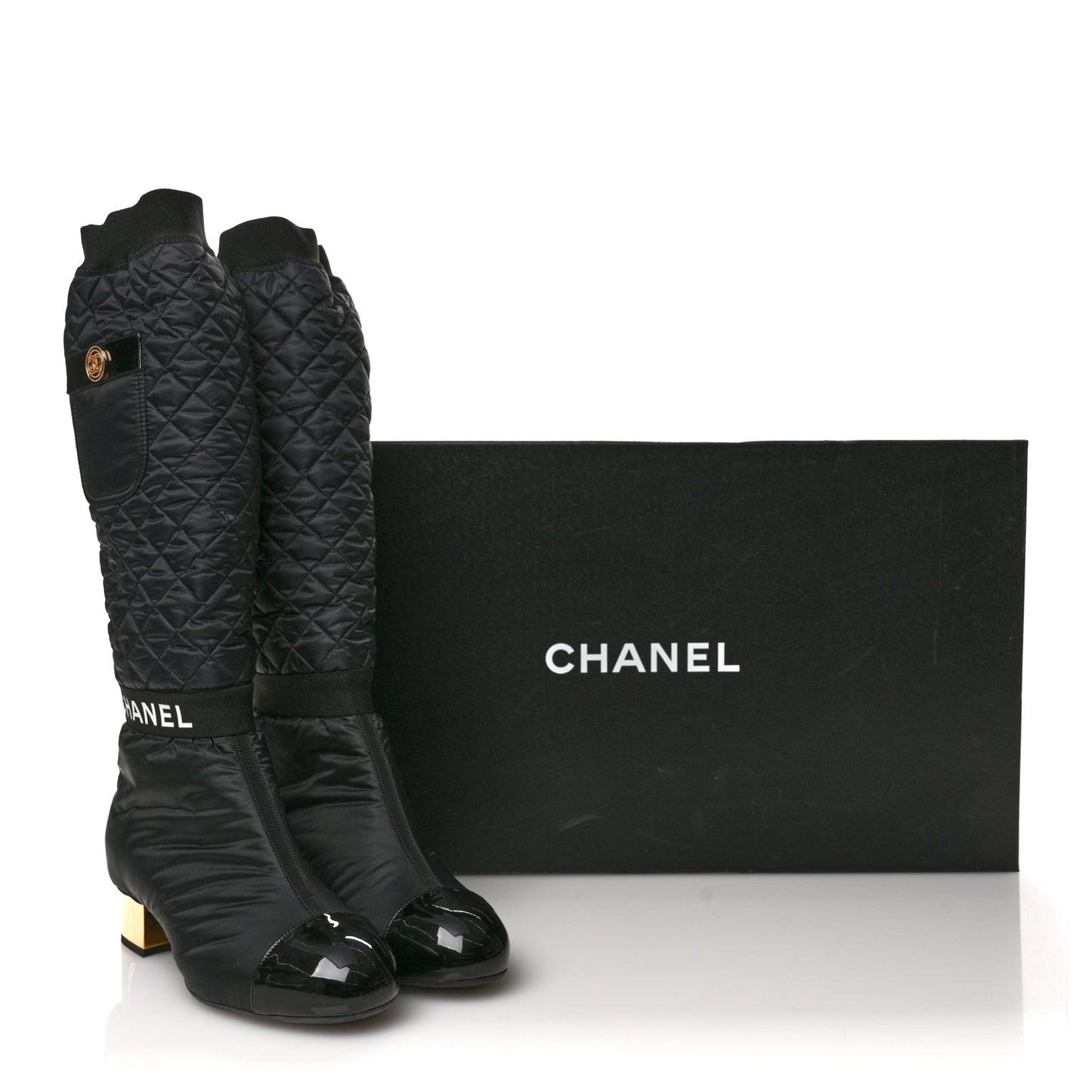 Mixed Fibers Lambskin Patent Calfskin Convertible High Boots 41 Black