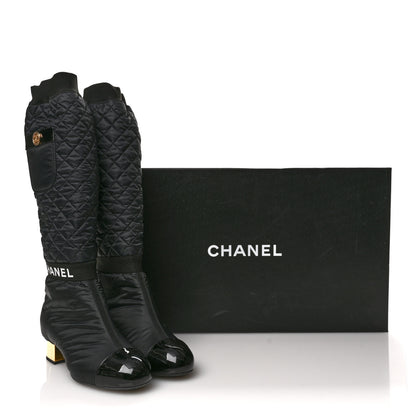 Chanel Mixed Fibers Lambskin Patent Calfskin Convertible High Boots 41 Black 10 of 10