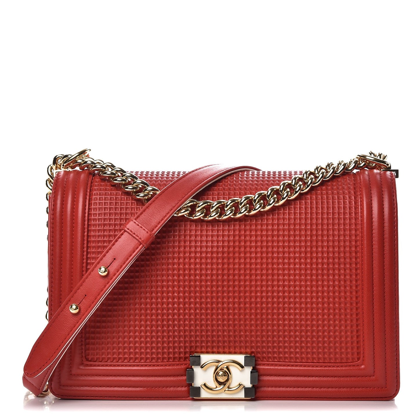 Lambskin Embossed New Medium Boy Cube Flap Red