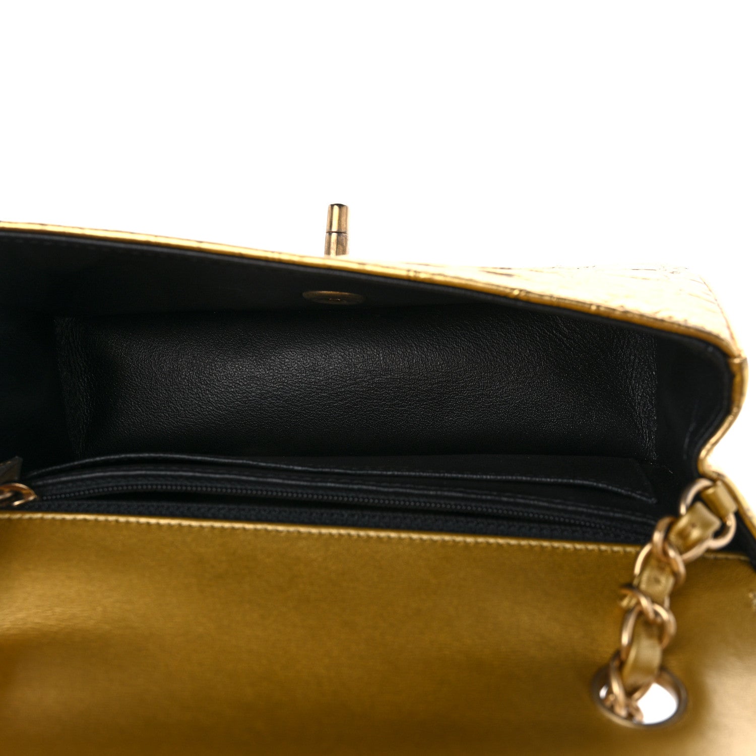 Chanel Metallic Calfskin Crocodile Embossed Cocodile Rectangular Mini Flap Gold 5 of 11
