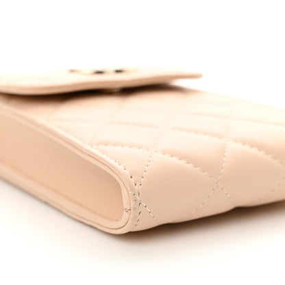 Chanel Lambskin Enamel Quilted Phone Holder With Chain Beige 11 of 13