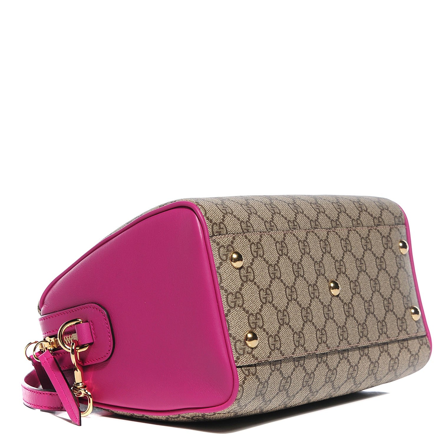 Gucci GG Supreme Monogram Moon Calfskin Small Boston Beige Ebony Hibiscus Red New Rosette 4 of 9
