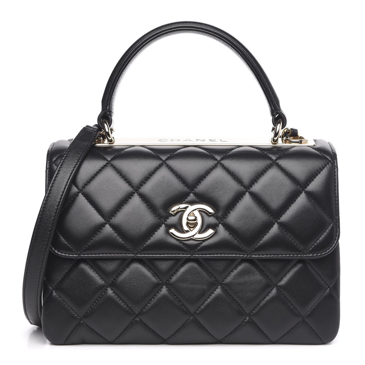 Lambskin Quilted Small Trendy CC Dual Handle Flap Bag Black