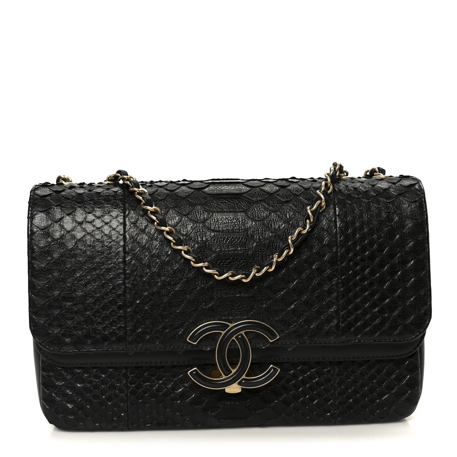 Chanel Snakeskin Large CC Chic Flap Black 1 of 11