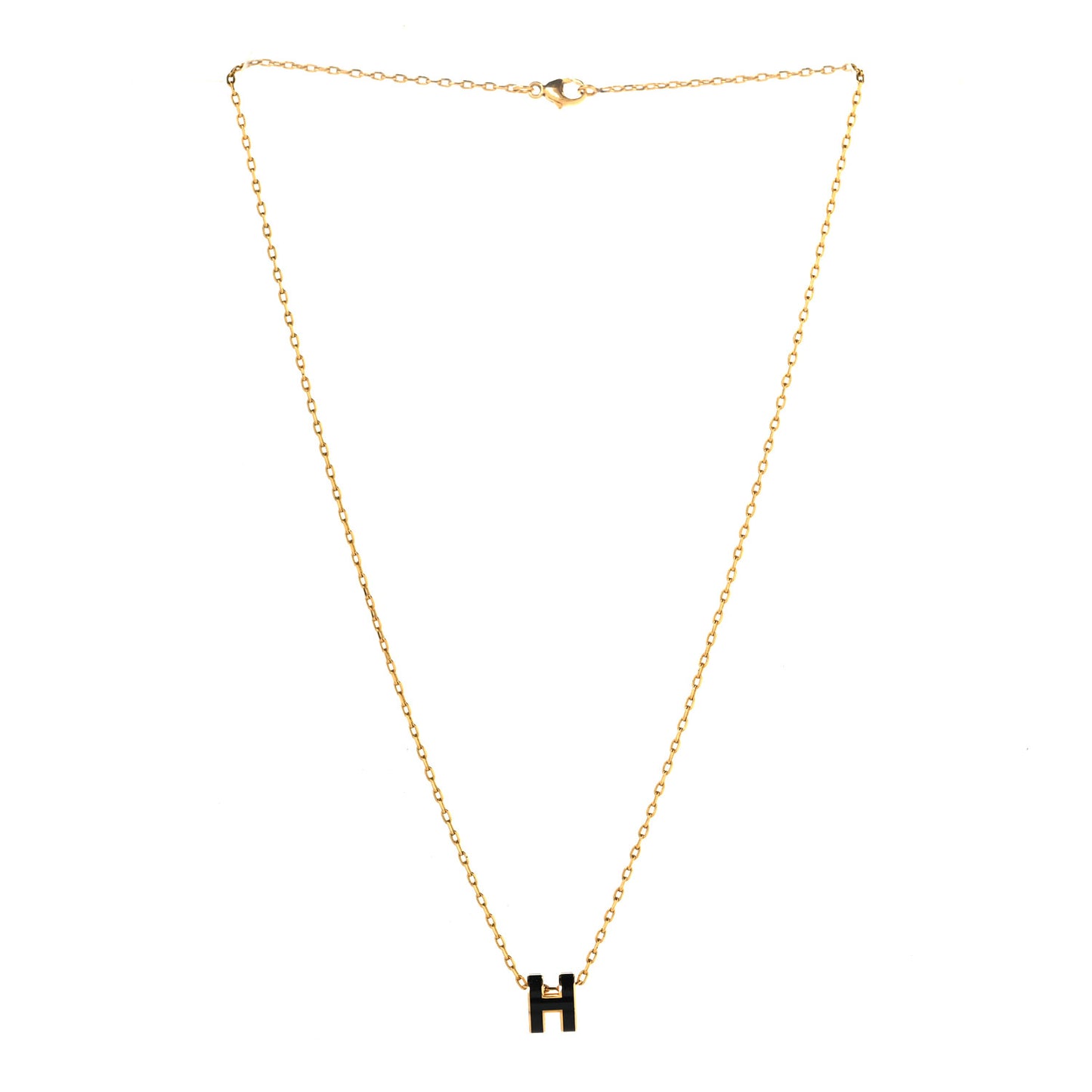 Lacquered Gold Mini Pop H Pendant Necklace Black