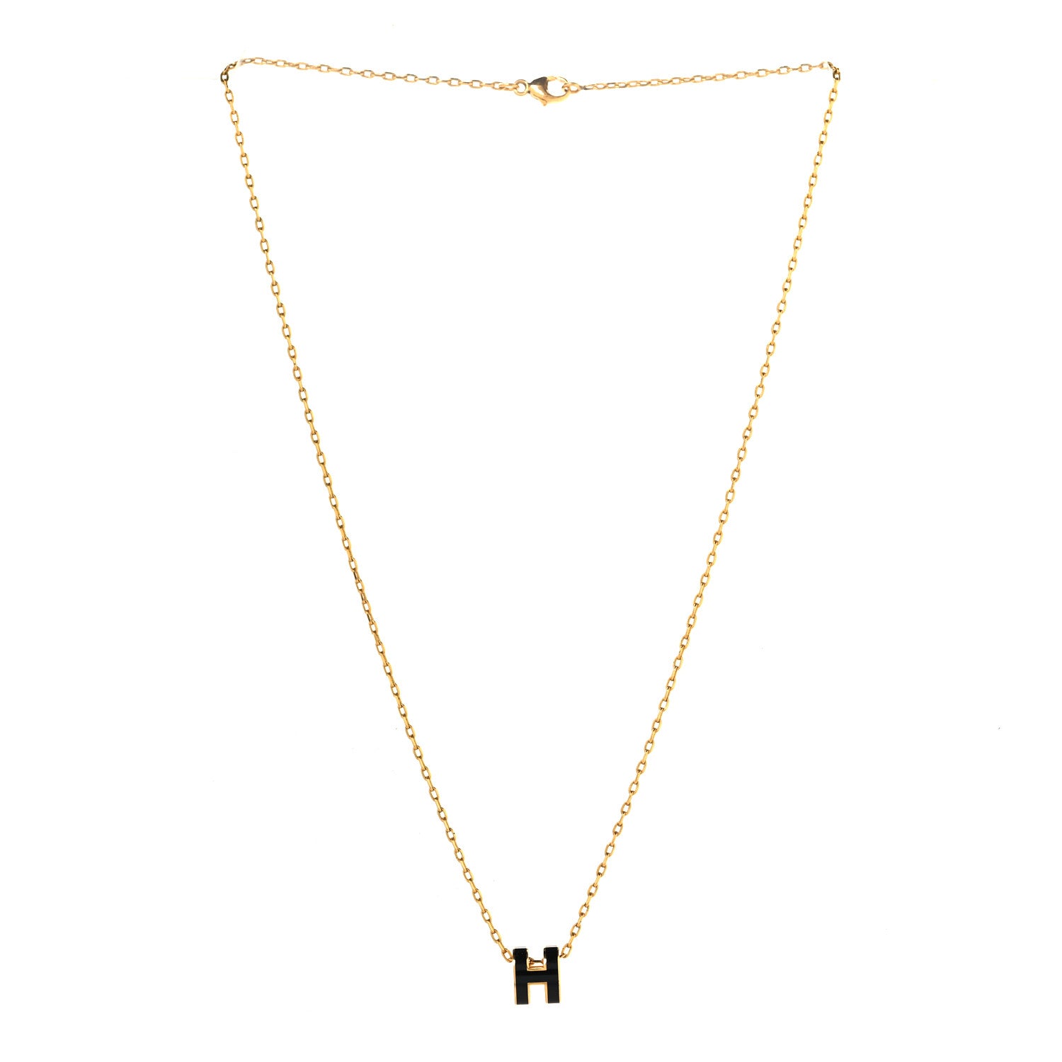 Hermes Lacquered Gold Mini Pop H Pendant Necklace Black 3 of 6
