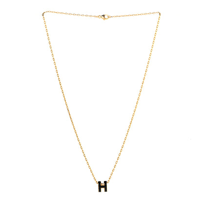 Hermes Lacquered Gold Mini Pop H Pendant Necklace Black 3 of 6