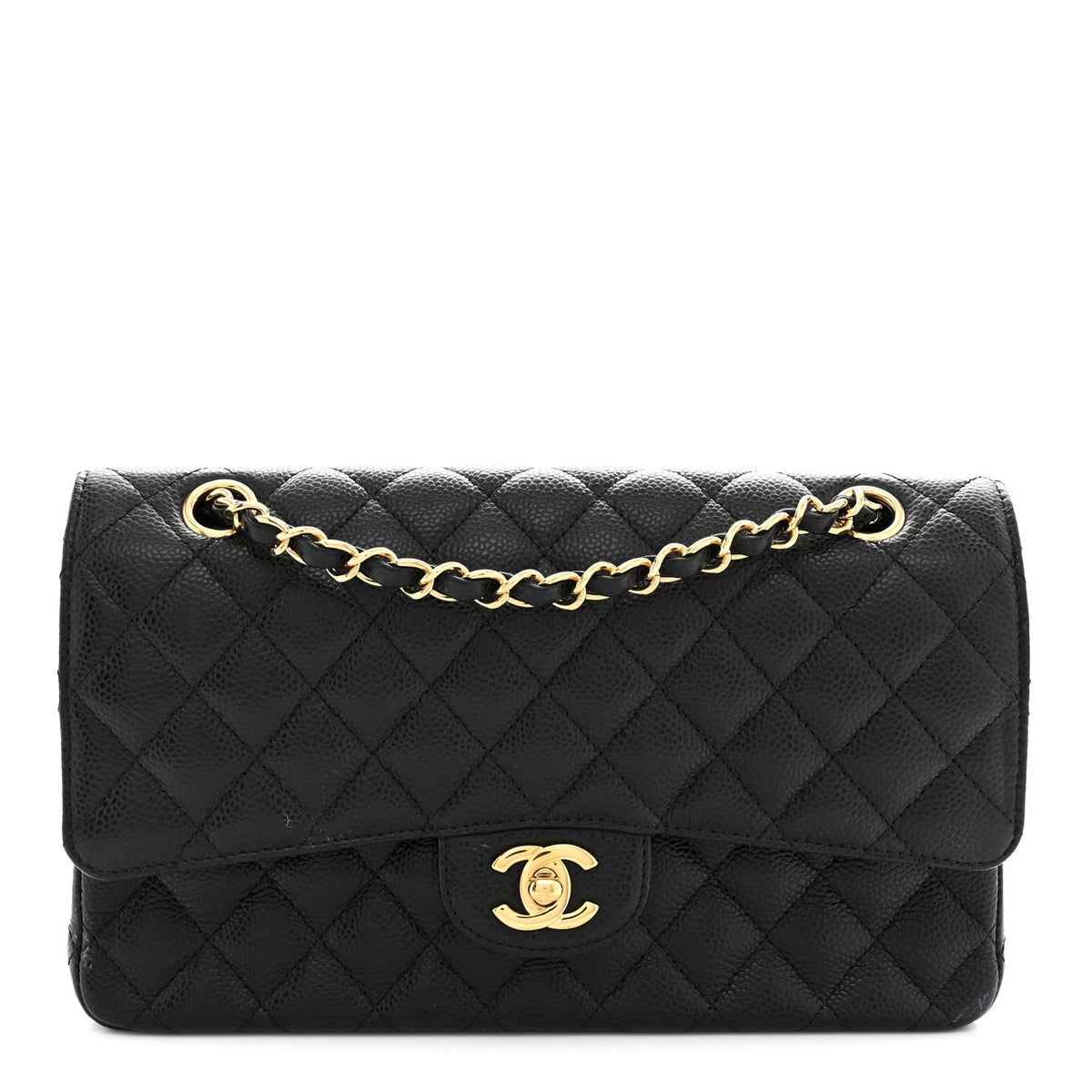 Caviar Quilted Medium Double Flap Black