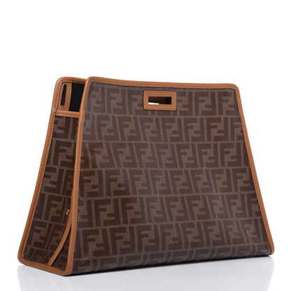 Fendi Glazed Fabric Vitello Century FF 1974 Stamp Patch Medium Peekaboo Defender Cover Mogano Panna Caramello 3 of 16