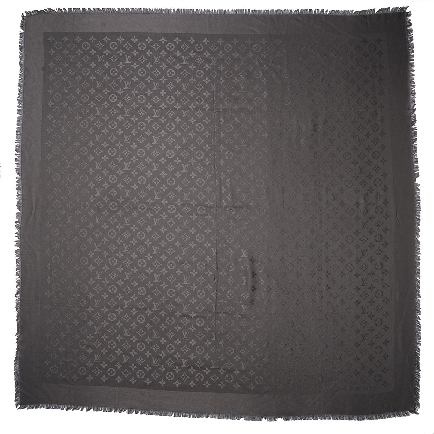 Silk Wool Monogram Shawl Charcoal Grey