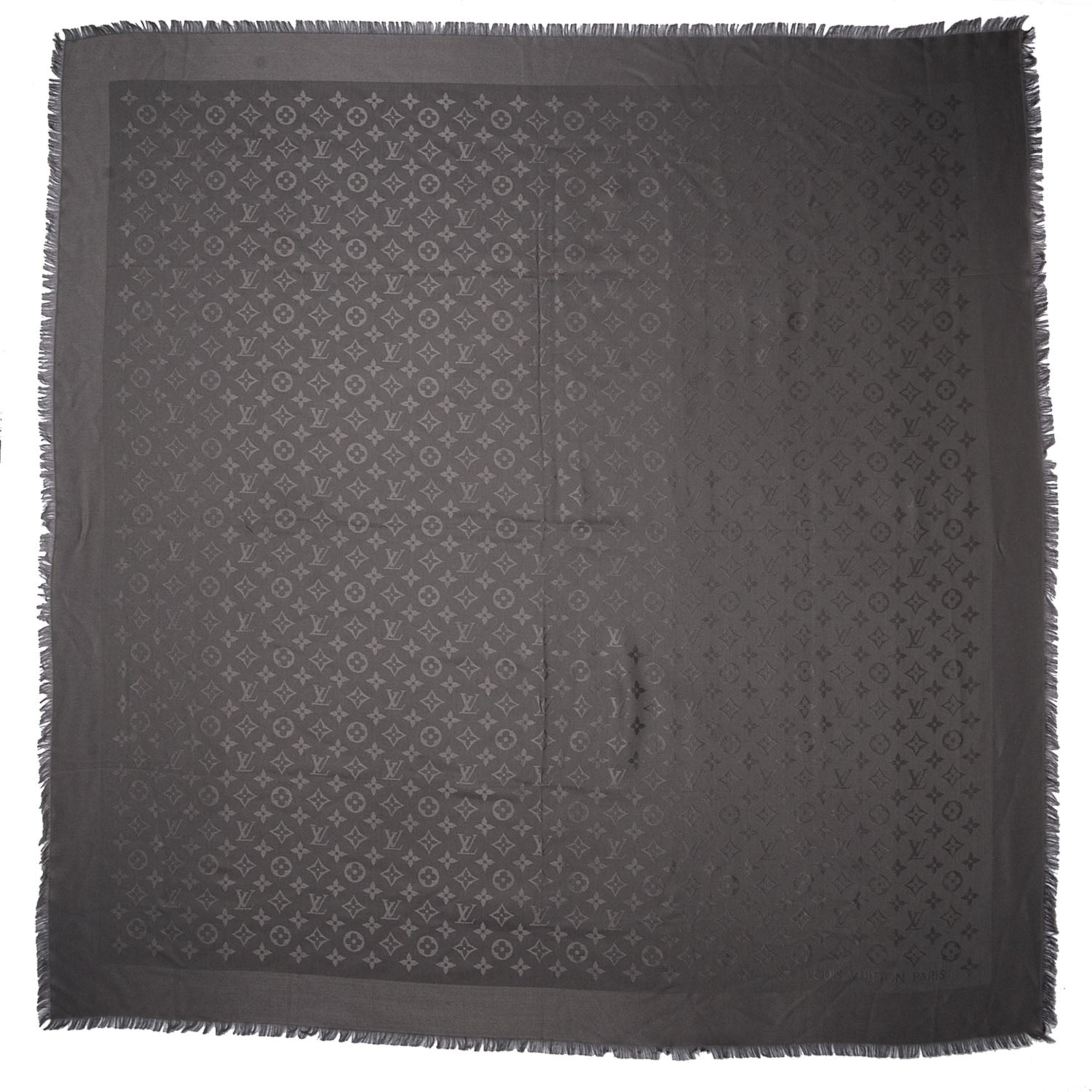 Louis Vuitton Silk Wool Monogram Shawl Charcoal Grey 3 of 4