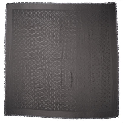 Louis Vuitton Silk Wool Monogram Shawl Charcoal Grey 3 of 4