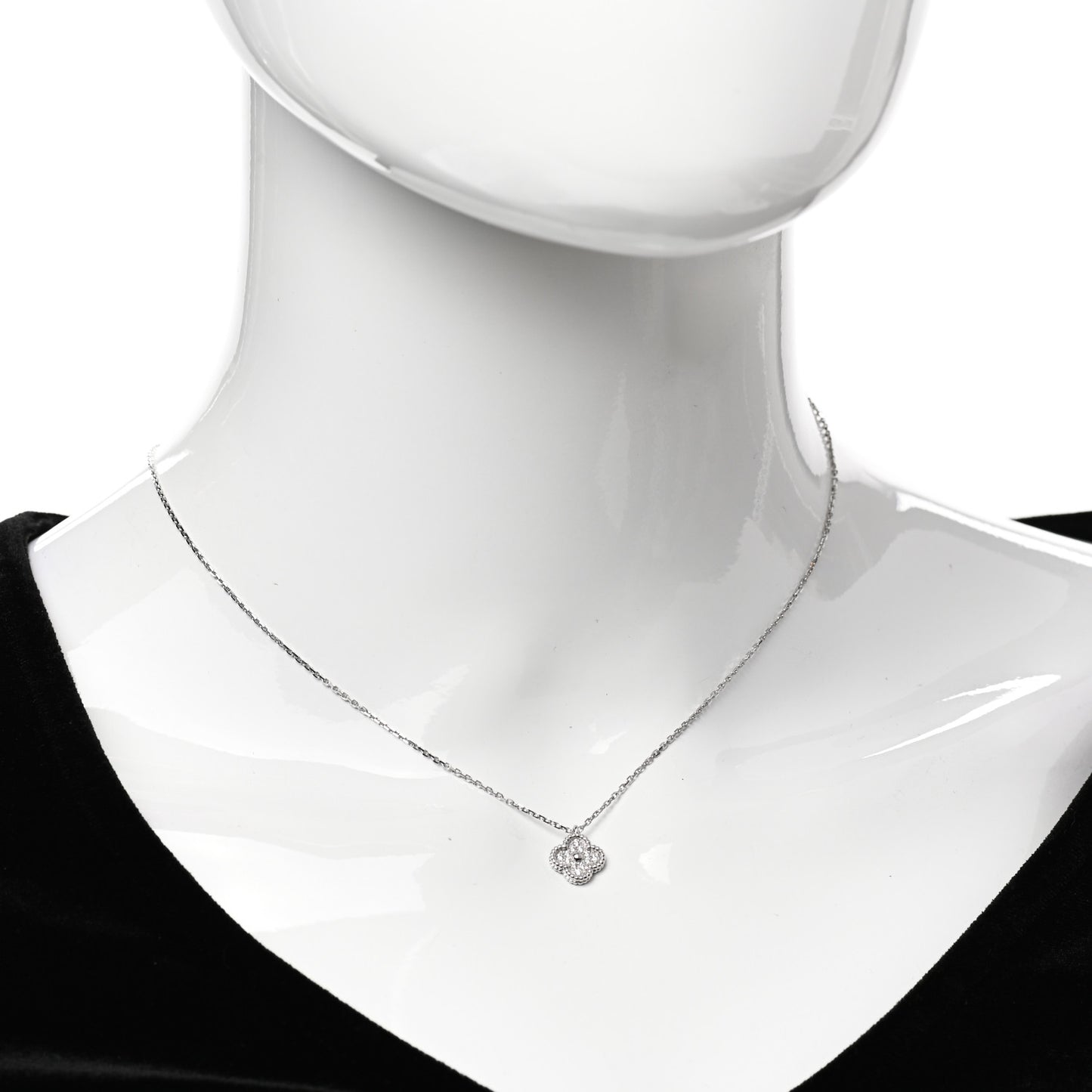 18K White Gold Diamond Sweet Alhambra Pendant Necklace